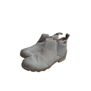 Sorel Boots Emelie Chelsea Gray Leather Women's  Size 9 Ankle Boots Lug Sole